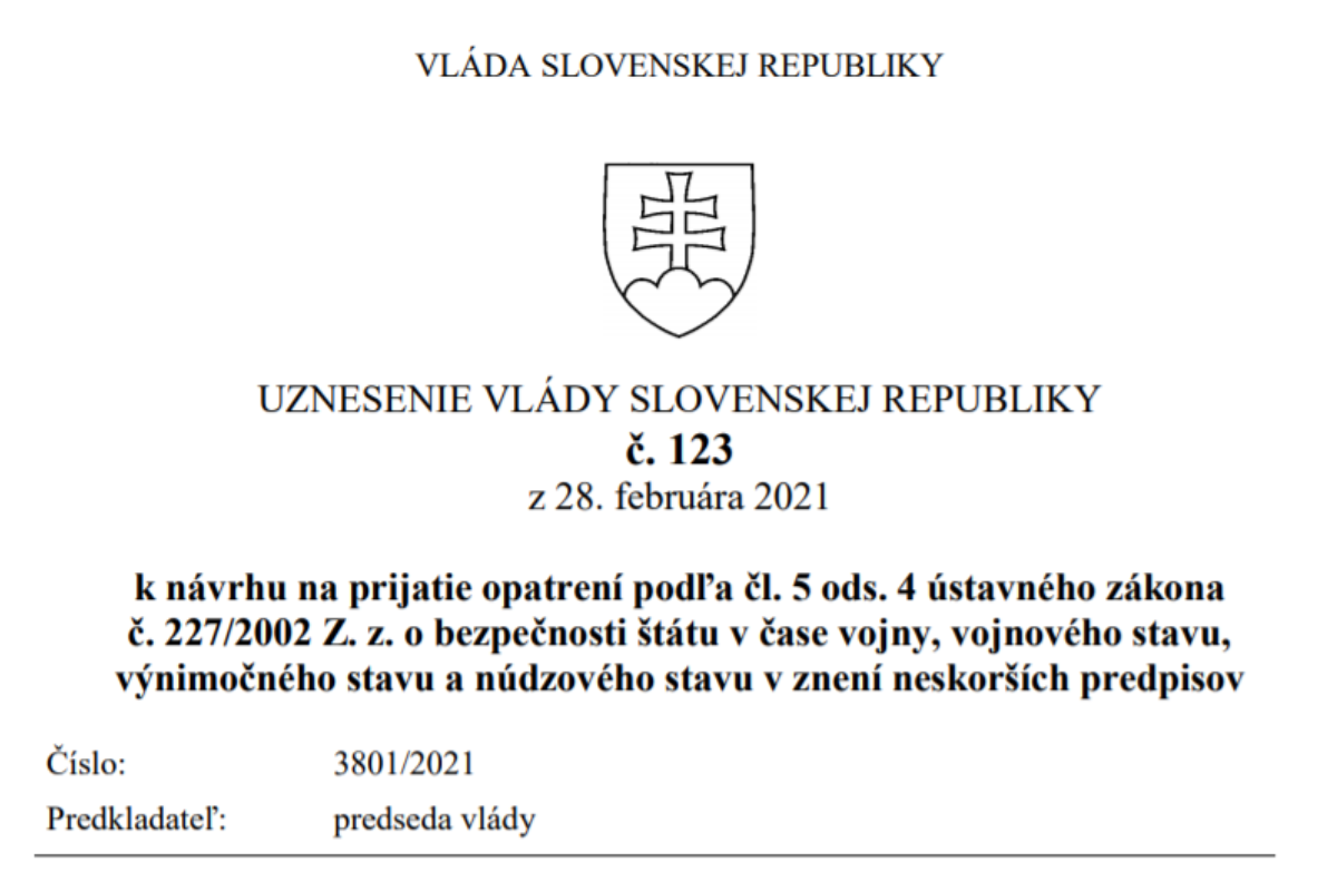 Uznesenie vlády SR z 28. 2.2021- nové opatrenia