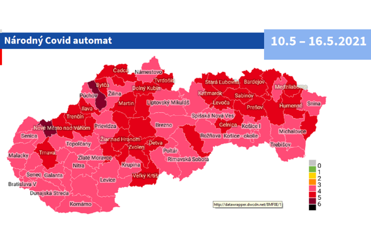 Aktualizácia mapy rizikových okresov od 10. mája 2021